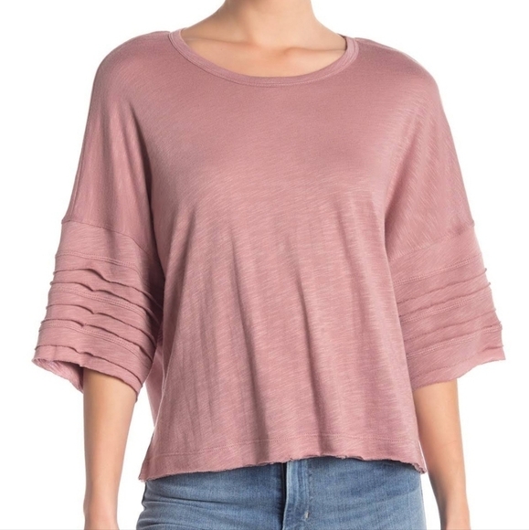 SPLENDID Top Emerson Tiered Batwing Ruffle Elbow Sleeves Pink Cotton Women Small - Picture 1 of 11